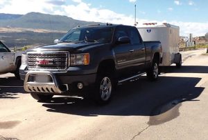 A black truck waits in line at the Garfield County Landfill near Rifle.