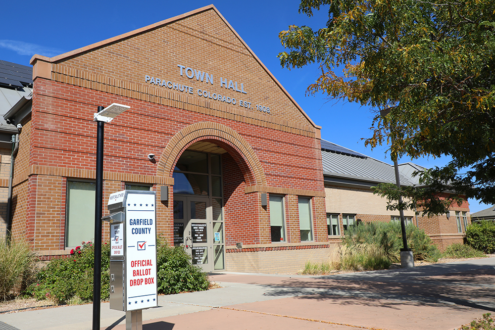 Ballot box outside of town hall in Parachute, Colorado.