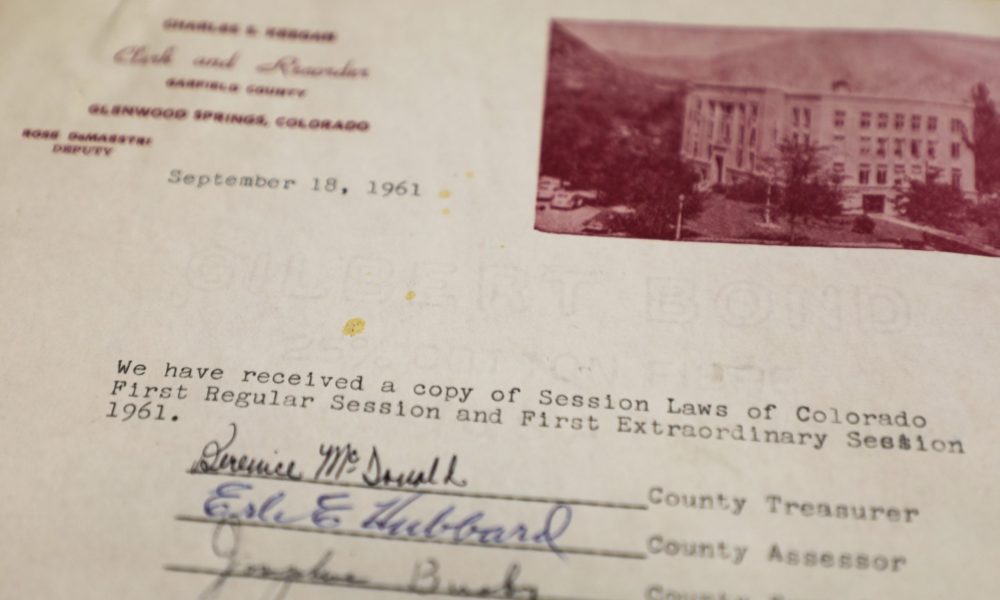 A letter to the State of Colorado from the Garfield County Clerk's Office from 1961.