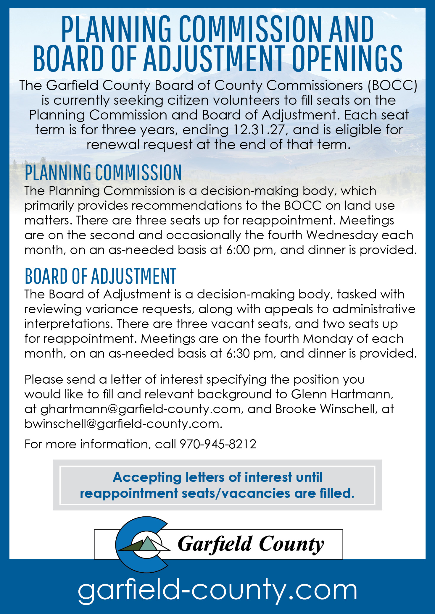 Newspaper ad for planning commission and board of adjustment openings
