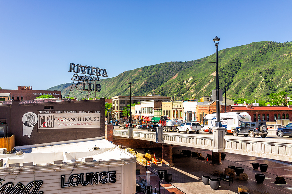A view of downtown Glenwood Springs from the pedestrian bridge. 
