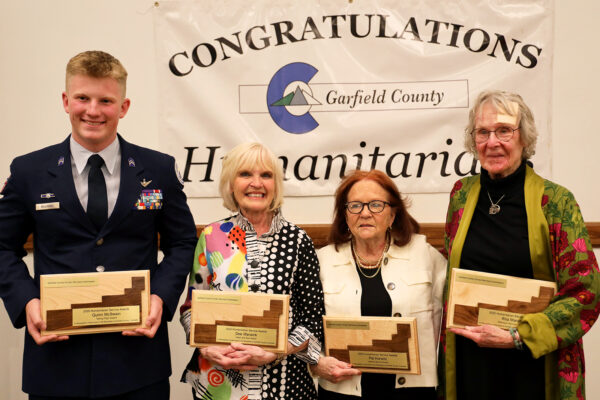 Garfield County Humanitarian Award winners for 2025: Quinn McSwain (Taking Flight Award), Dee Warwick (Heart & Soul Award), Patricia Horwitz (Lifetime Service Award), and Rita Marsh (Wellness Visionary).
