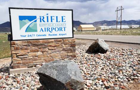 The main sign out front of the Rifle Garfield County Airport near Rifle, CO.