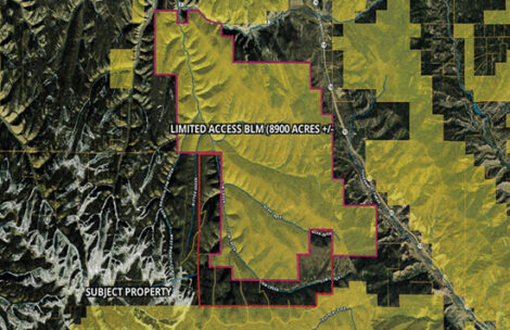 Map showing the 8,900 acres of BLM land that will be accessible if a federal land swap is approved by Congress.