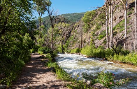 View from the Grizzly Creek trail in Glenwood Canyon, White River National Forest.