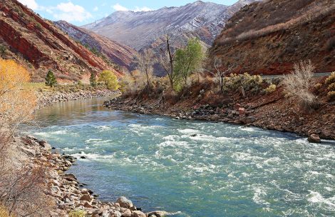 The Colorado River flows through South Canyon near Glenwood Springs, Colorado.