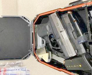 Handguns seized during a high-risk traffic stop near Rifle, Colorado, on January 8, 2025. Two men were taken into custody on warrants.