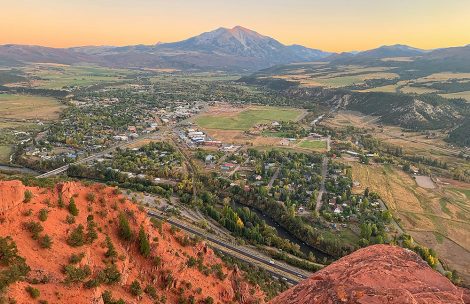 View of Carbondale, Colorado from atop Red Hill.