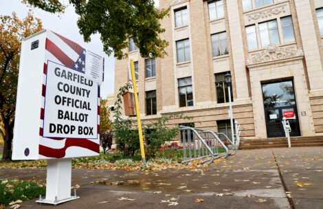A ballot drop box outside of the Garfield County Courthouse in Glenwood Springs, CO.