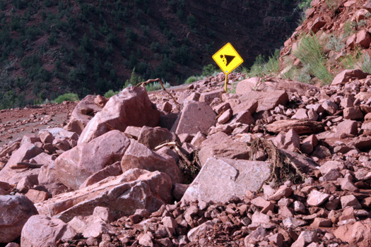 fallen rocks by falling rock sign