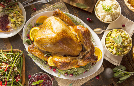 Whole homemade Thanksgiving turkey with all the sides.