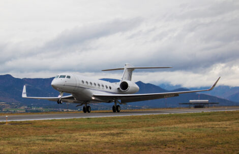 An airplane takes off at the Rifle Garfield County Airport.