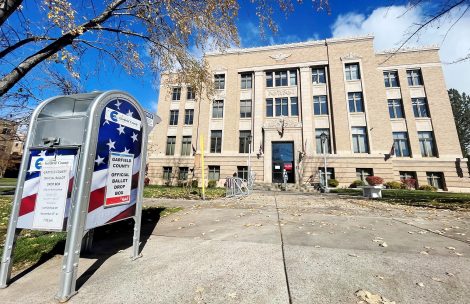 A ballot box is seen in front of the Garfield County Courthouse in Glenwood Springs.
