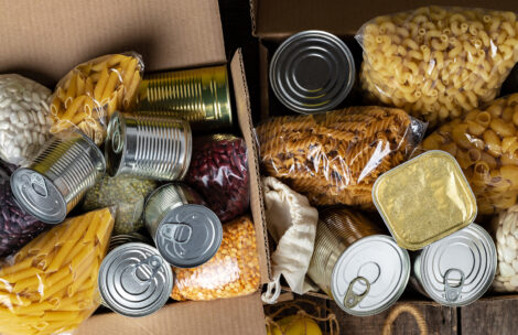 Food donations on a table.