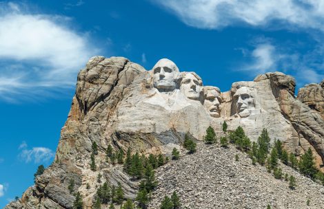 Close up landscape of the Mount Rushmore National Monument in the Black Hills region, South Dakota, USA.