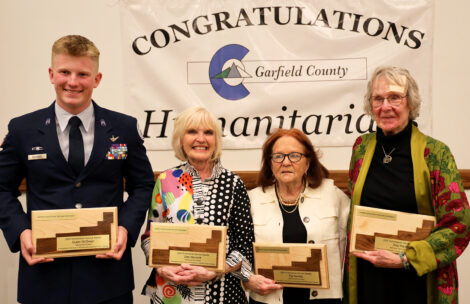 Garfield County Humanitarian Award winners for 2025: Quinn McSwain (Taking Flight Award), Dee Warwick (Heart & Soul Award), Patricia Horwitz (Lifetime Service Award), and Rita Marsh (Wellness Visionary).