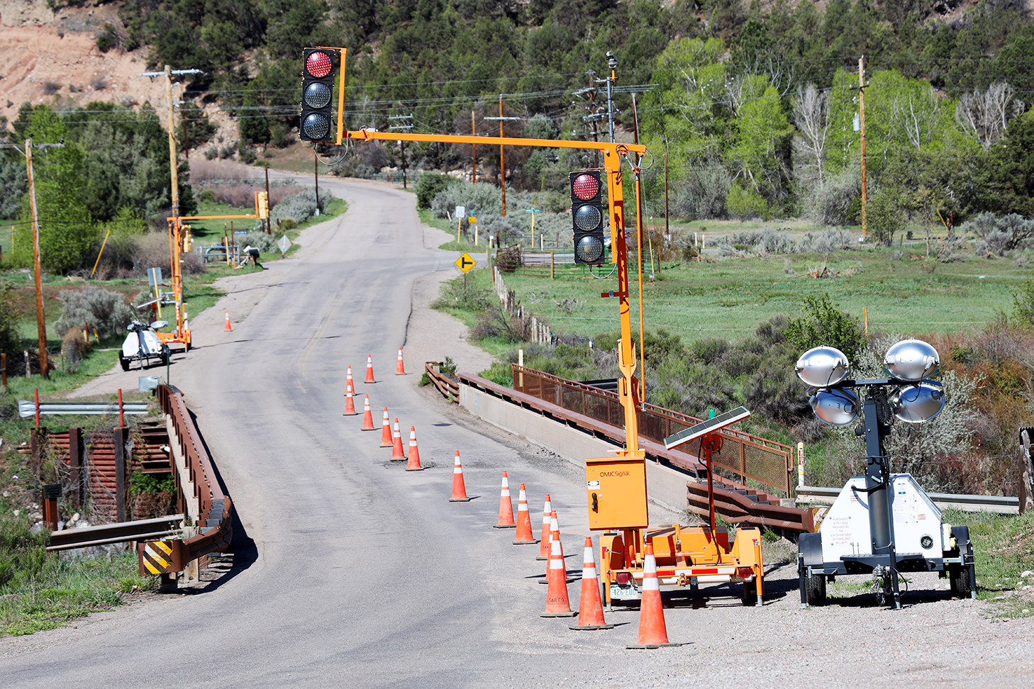 construction traffic lights on county road 108 bridge
