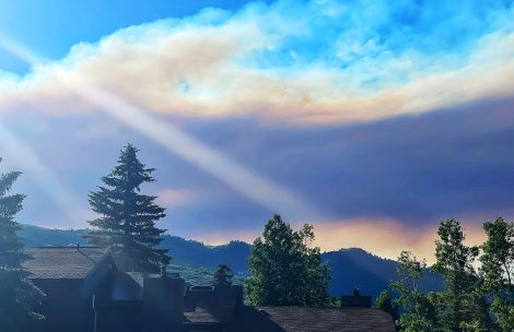 Wildfire smoke over Glenwood Springs from the Spring Creek Fire near Parachute, Colorado.