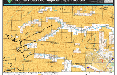 A map featuring newly designated roads as open to all traffic near Garfield County Road 200.