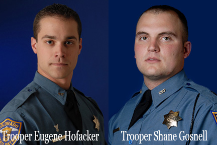 Side by side images of Colorado State Patrol Troopers Eugene Hofacker and Shane Gosnell.