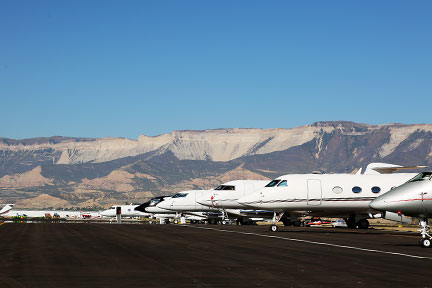 Planes lined up at the Rifle Garfield County Airport.