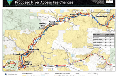 A map of the Upper Colorado River special recreation management areas, including campgrounds.