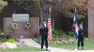 Officers stand watch at the Colorado Police Memorial in Golden, CO