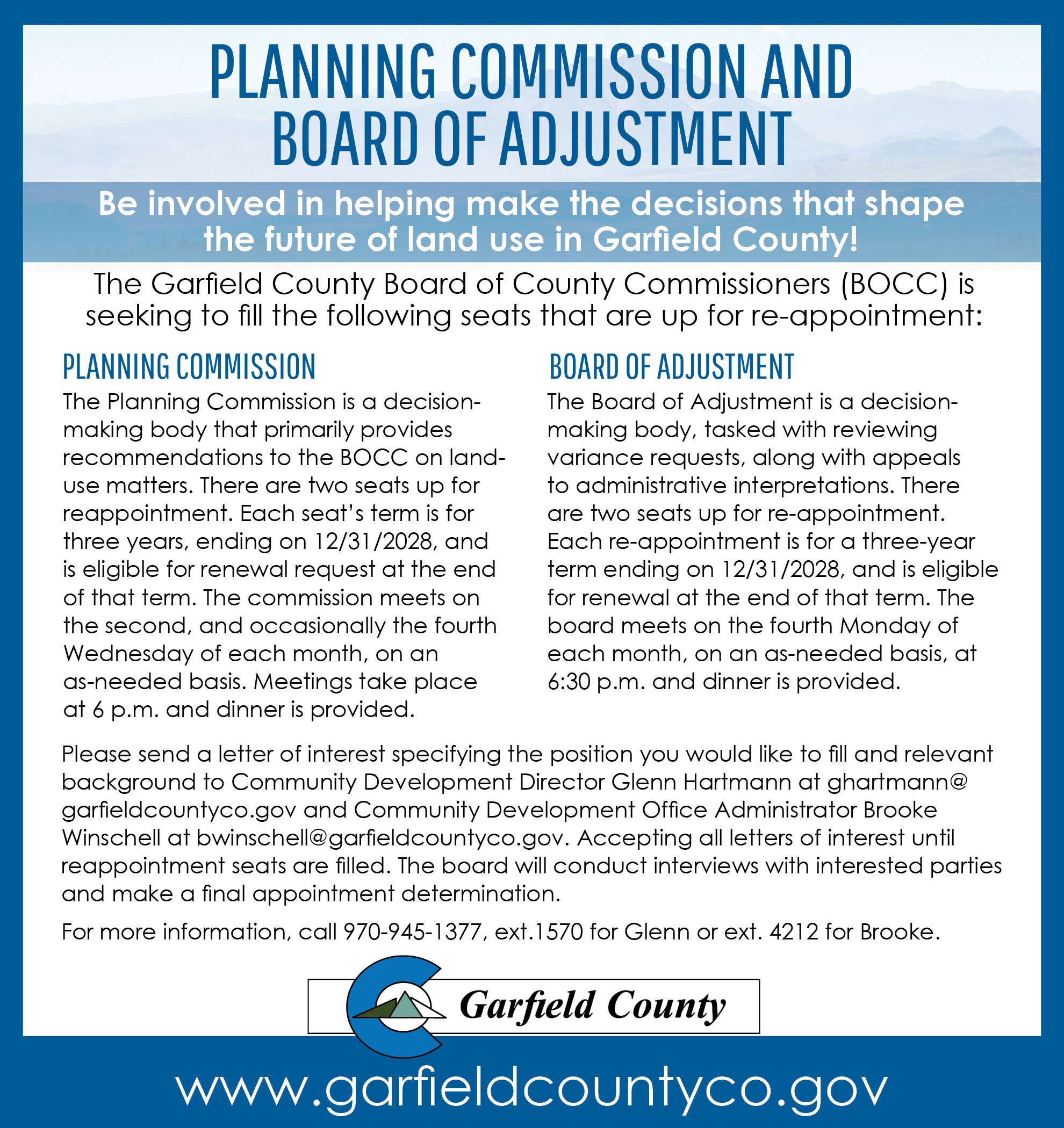 Newspaper ad for planning commission and board of adjustment openings