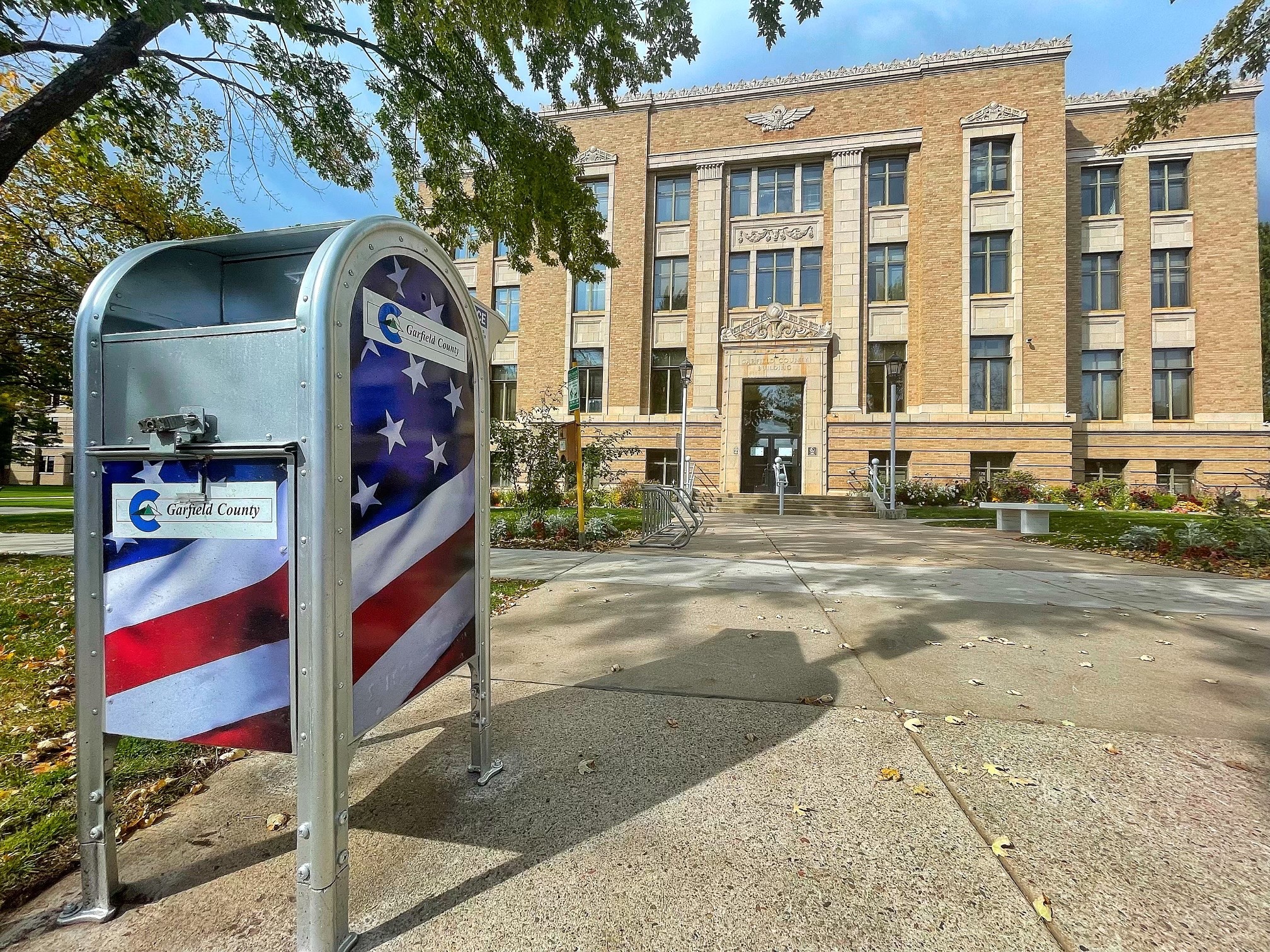 Ballot box outside the Garfield County Courthouse in Glenwood Springs, Colorado.